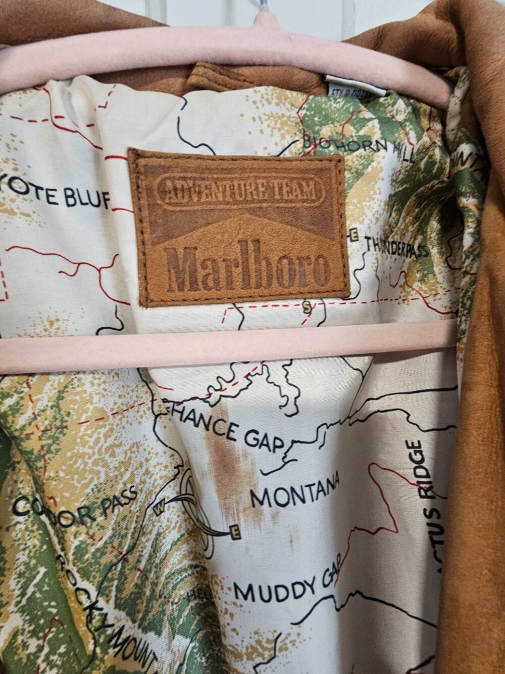 Vintage Marlboro Adventure Team Leather Bomber Jacket | Tan | Classic 90s - Picture 3 of 3